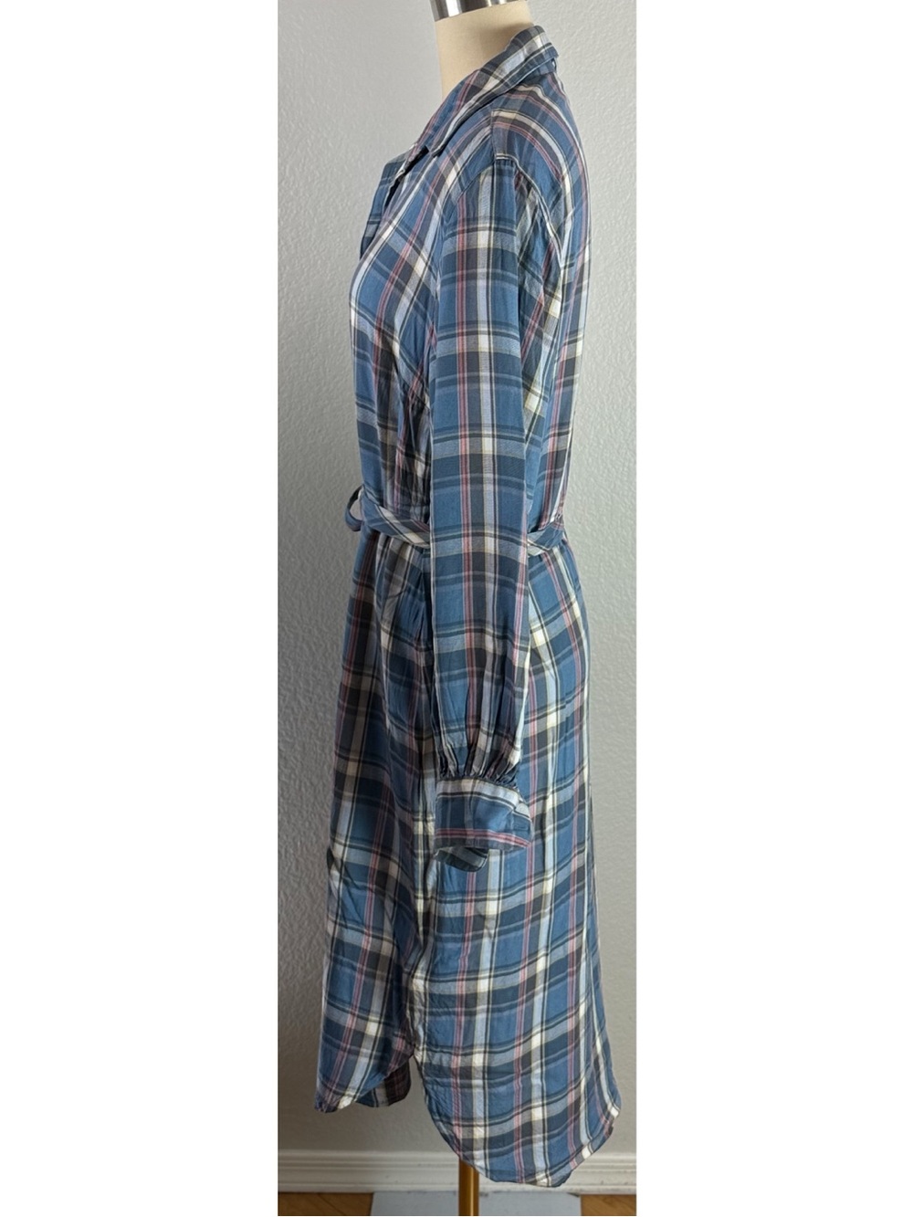 Lauren Ralph Lauren LRL Women’s Shirtdress Blue Pink Gray Plaid Flannel size 12 - Picture 3 of 15